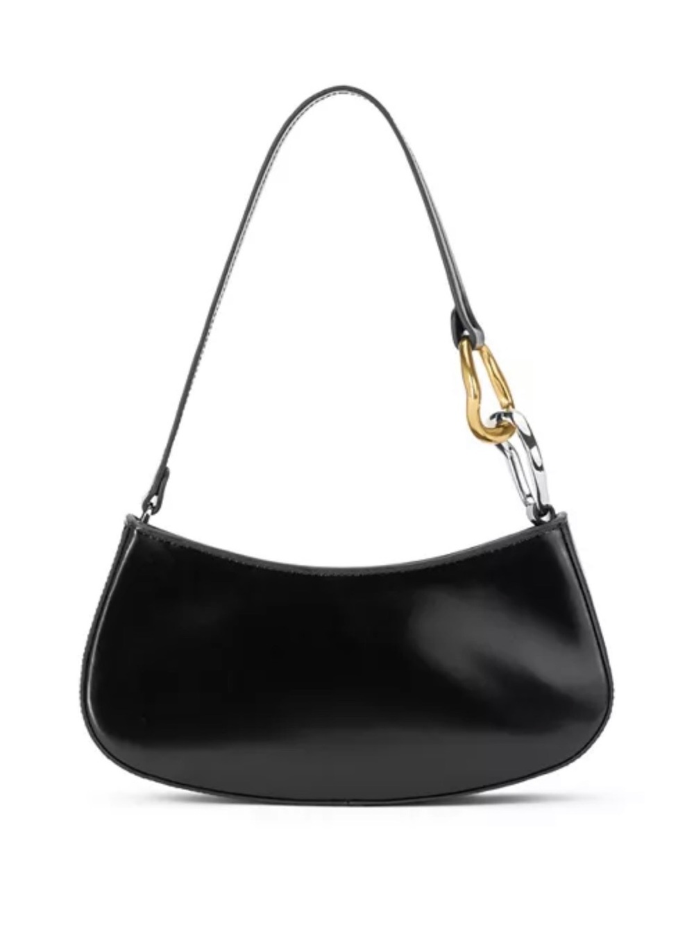STAUD Ollie Leather Black Shoulder Bag with Gold and Silver Hardware